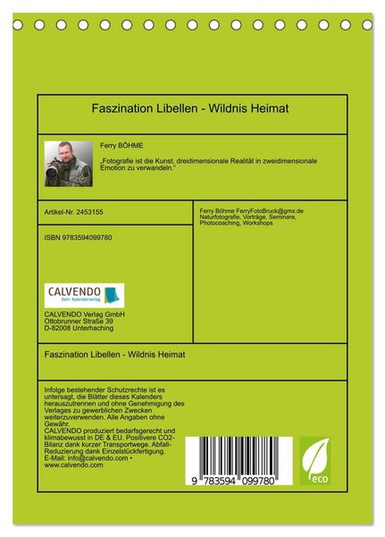 Produktbild: Faszination Libellen - Wildnis Heimat (Tischkalender 2027 DIN A5 hoch), CALVENDO Monatskalender