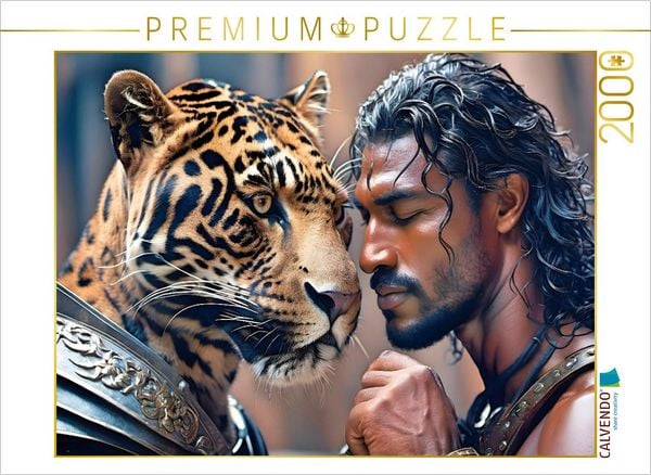 CALVENDO Puzzle Heroischer Krieger mit mächtigem Jaguar | 2000 Teile Lege-Größe 90x67cm Foto-Puzzle für glückliche Stunden