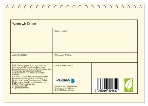 Produktbild: Wenn wir f&uuml;hlen (Tischkalender 2026 DIN A5 quer), CALVENDO Monatskalender