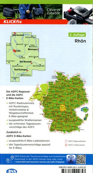 Produktbild: BVA ADFC Regionalkarte Traumhafte E-Bike-Touren in der Rh&ouml;n 1:75.000