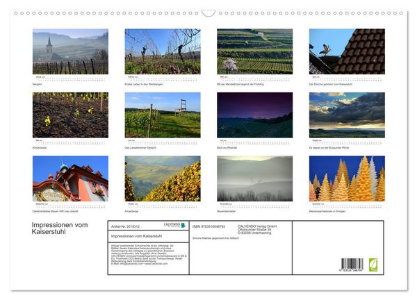 Produktbild: Impressionen vom Kaiserstuhl (Wandkalender 2026 DIN A2 quer), CALVENDO Monatskalender