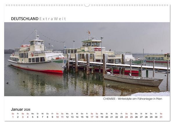 Produktbild: Wei&szlig;blaue Impressionen vom Chiemsee (hochwertiger Premium Wandkalender 2026 DIN A2 quer), Kunstdruck in Hochglanz