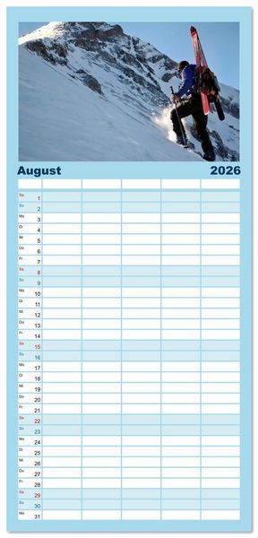 Produktbild: Familienplaner 2026 - Skimountaineering - Erobere die Berge im Winter mit 5 Spalten (Wandkalender, 21 x 45 cm) CALVENDO