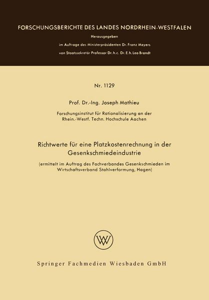 Produktbild: Richtwerte f&uuml;r eine Platzkostenrechnung in der Gesenkschmiedeindustrie