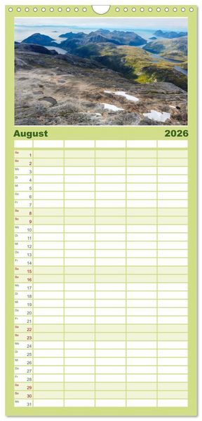 Produktbild: Familienplaner 2026 - Spektakul&auml;re Bergwelten Norwegen mit 5 Spalten (Wandkalender, 21 x 45 cm) CALVENDO