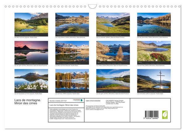 Produktbild: Lacs de montagne. Miroir des cimes (Calendrier mural 2026 DIN A3 vertical), CALVENDO calendrier mensuel