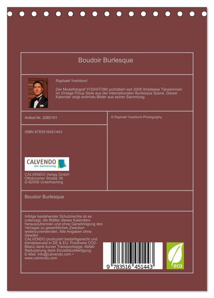Produktbild: Boudoir Burlesque (Tischkalender 2026 DIN A5 hoch), CALVENDO Monatskalender