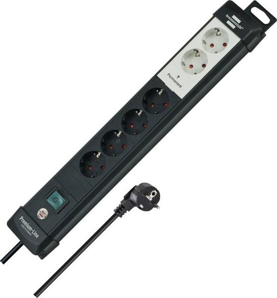 Produktbild: Brennenstuhl 1951160600 Steckdosenleiste mit Schalter 6fach Schwarz, Lichtgrau Schutzkontakt 1 St.