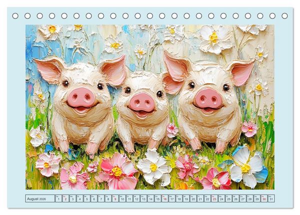 Produktbild: Lustiges Borstenvieh. Zauberhafte Schweinchen im &Ouml;lgem&auml;lde-Stil (Tischkalender 2026 DIN A5 quer), CALVENDO Monatskalender