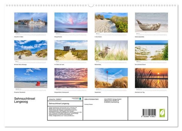 Produktbild: Sehnsuchtinsel Langeoog (hochwertiger Premium Wandkalender 2027 DIN A2 quer), Kunstdruck in Hochglanz