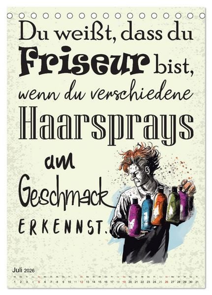 Produktbild: Haarige Friseurspr&uuml;che (Tischkalender 2026 DIN A5 hoch), CALVENDO Monatskalender