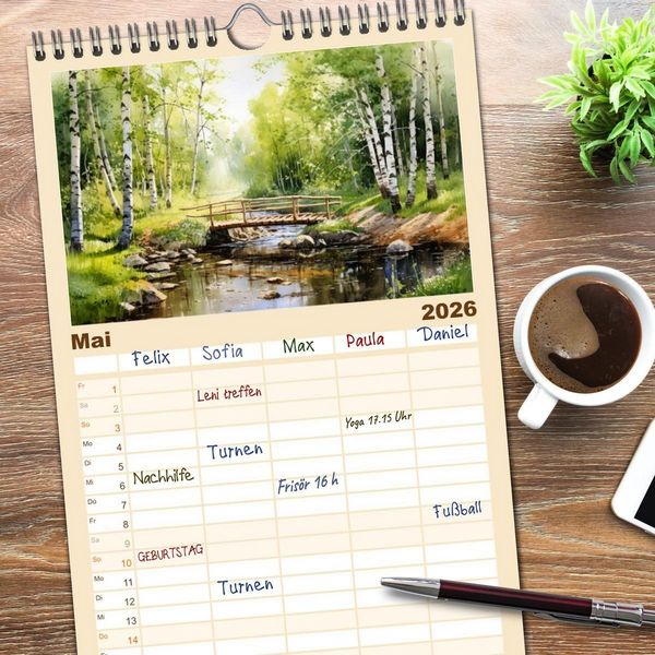 Produktbild: Familienplaner 2026 - Br&uuml;ckenromantik mit 5 Spalten (Wandkalender, 21 x 45 cm) CALVENDO
