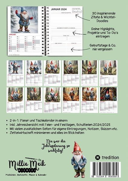 Produktbild: 2024 Planer mit 30 Motivationsspr&uuml;chen Monatskalender Tischkalender Jahresplaner mit Zitaten Wichtel-Baby Kinder Wichtelgeschenkidee Geschenk Weihnach