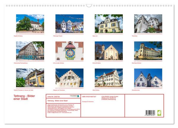 Produktbild: Tettnang - Bilder einer Stadt (Wandkalender 2026 DIN A2 quer), CALVENDO Monatskalender
