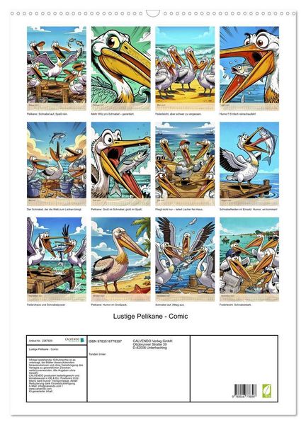 Produktbild: Lustige Pelikane - Comic (Wandkalender 2027 DIN A2 hoch), CALVENDO Monatskalender
