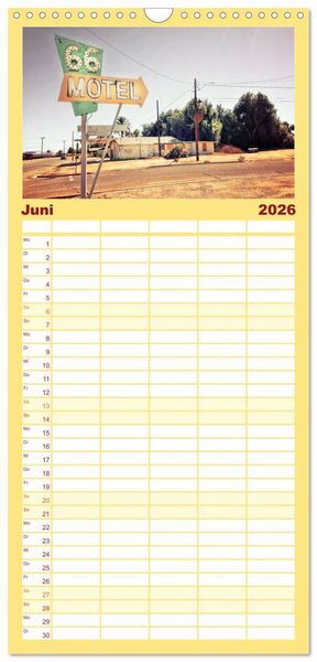 Produktbild: Familienplaner 2026 - Nostalgie auf 2451 Meilen - Route 66 mit 5 Spalten (Wandkalender, 21 x 45 cm) CALVENDO
