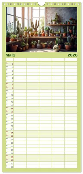 Produktbild: Familienplaner 2026 - Kaktuszauberland mit 5 Spalten (Wandkalender, 21 x 45 cm) CALVENDO