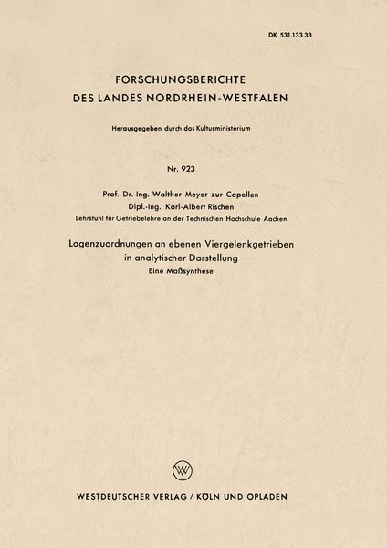Produktbild: Lagenzuordnungen an ebenen Viergelenkgetrieben in analytischer Darstellung
