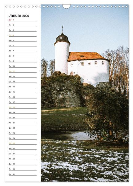 Produktbild: Sachsens Burgen und Schl&ouml;sser - Beschreibbarer Kalender mit Ortsangaben (Wandkalender 2026 DIN A3 hoch), CALVENDO Monatskalender