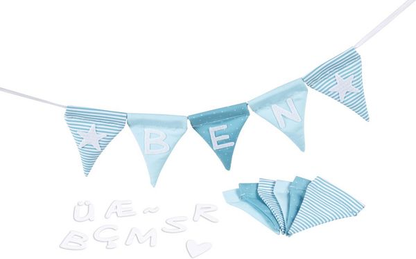 Produktbild: Buchstabenwimpelkette blau, mit 10 Wimpeln