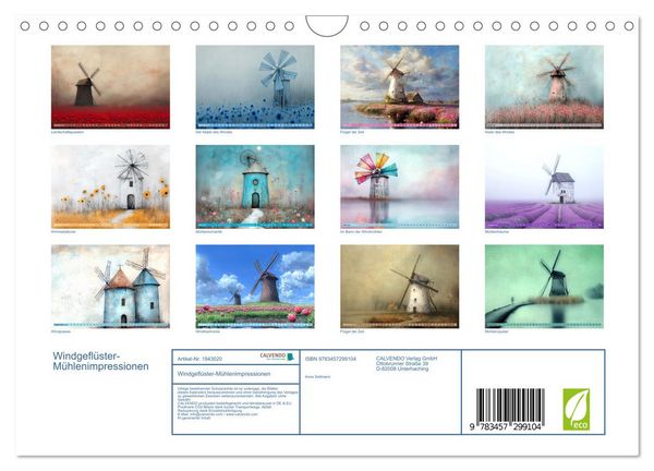 Produktbild: Windgefl&uuml;ster-M&uuml;hlenimpressionen (Wandkalender 2026 DIN A4 quer), CALVENDO Monatskalender