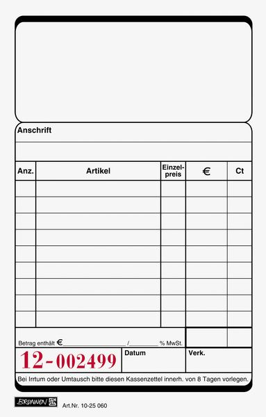 Produktbild: Kassenblock 100 Blatt, 10er Pack