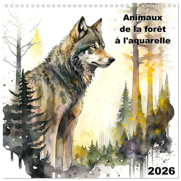 Produktbild: Animaux de la for&ecirc;t &agrave; l'aquarelle (Calendrier mural carr&eacute; 2026 30x30 cm) Calendrier double avec une page pour vos prises de notes