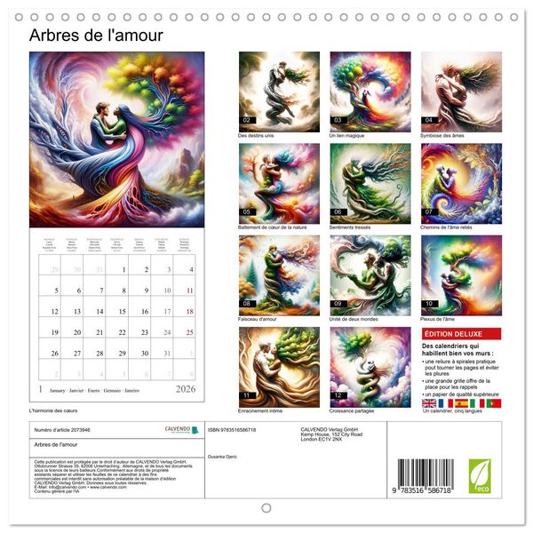 Produktbild: Arbres de l'amour (Calendrier mural carr&eacute; 2026 30x30 cm) Calendrier double avec une page pour vos prises de notes