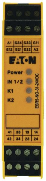 Produktbild: Sicherheitsrelais ESR5-NO-31-24VDC Eaton Betriebsspannung: 24 V/DC (B x H x T) 22.5 x 99 x 114.5 mm 1 St.