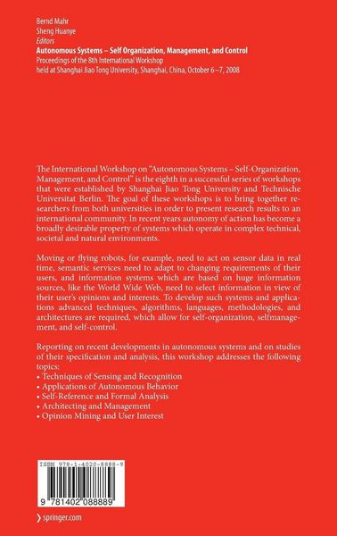 Produktbild: Autonomous Systems &ndash; Self-Organization, Management, and Control