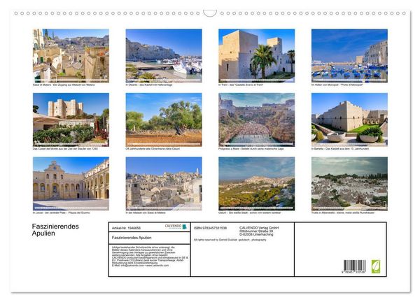 Produktbild: Faszinierendes Apulien (Wandkalender 2026 DIN A2 quer), CALVENDO Monatskalender