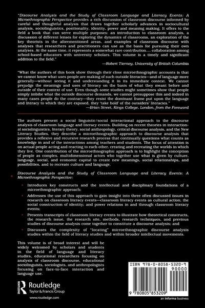 Produktbild: Discourse Analysis and the Study of Classroom Language and Literacy Events