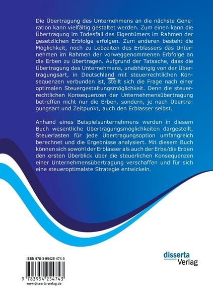Produktbild: Familieninterne Unternehmensnachfolge aus steuerrechtlicher Sicht: Eine Analyse der Steuergestaltungsm&ouml;glichkeiten anhand eines Beispielunternehmens