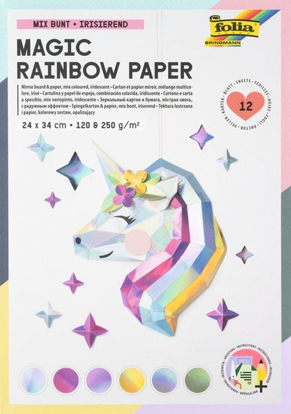 Folia Magic Rainbow 12 Blatt irisierendes Bastelpapier 24 x 34 cm, 120 & 250 g/m²