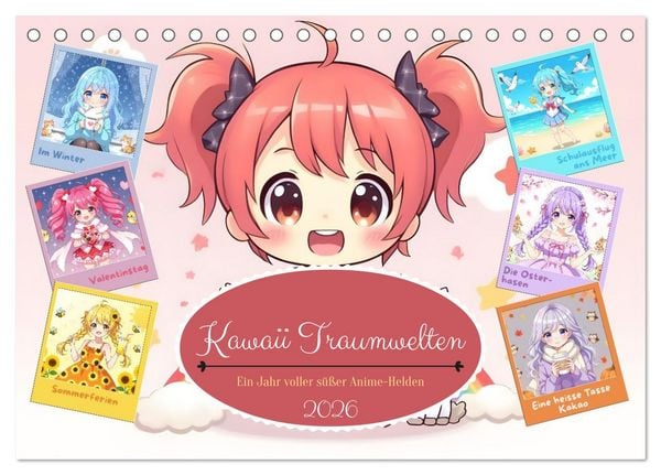 Kawaii Traumwelten (Tischkalender 2026 DIN A5 quer), CALVENDO Monatskalender