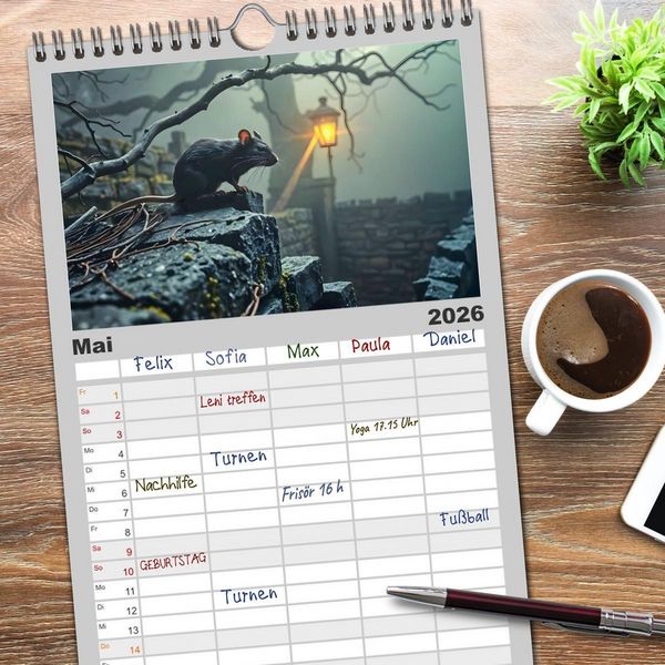 Produktbild: Familienplaner 2026 - Schattenkuss - Tiere in den Armen der Nacht mit 5 Spalten (Wandkalender, 21 x 45 cm) CALVENDO