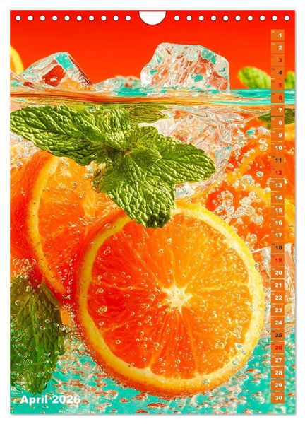 Produktbild: Fruchtige Erfrischung - K&uuml;chenkalender mit bunten Fr&uuml;chten im Wasser (Wandkalender 2026 DIN A4 hoch), CALVENDO Monatskalender
