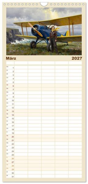 Produktbild: Familienplaner 2027 - Lack und Leinwand &ndash; Flieger mit 5 Spalten (Wandkalender, 21 x 45 cm) CALVENDO