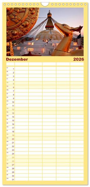 Produktbild: Familienplaner 2026 - Nepal mit 5 Spalten (Wandkalender, 21 x 45 cm) CALVENDO
