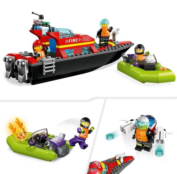 LEGO City 60373 Feuerwehrboot, Boot-Spielzeug das im Wasser schwimmt