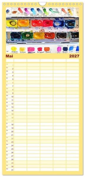 Produktbild: Familienplaner 2027 - Atelierimpressionen - Des K&uuml;nstlers Handwerkzeug im Portrait mit 5 Spalten (Wandkalender, 21 x 45 cm) CALVENDO