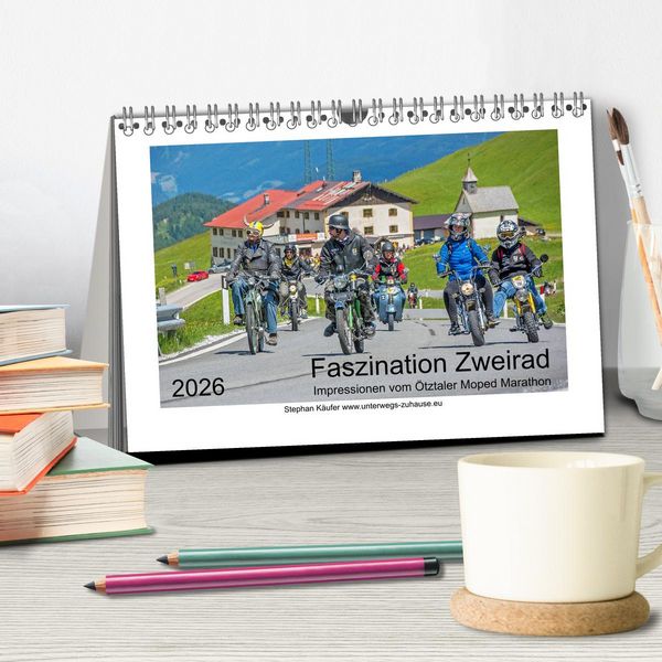 Produktbild: Faszination Zweirad - Impressionen vom &Ouml;tztaler Moped Marathon (Tischkalender 2026 DIN A5 quer), CALVENDO Monatskalender