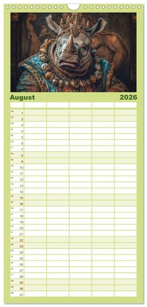Produktbild: Familienplaner 2026 - Tierisch - K&ouml;niglich mit 5 Spalten (Wandkalender, 21 x 45 cm) CALVENDO