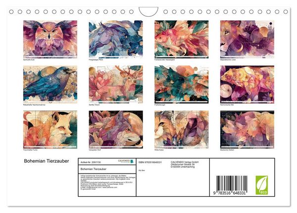 Produktbild: Bohemian Tierzauber (Wandkalender 2026 DIN A4 quer), CALVENDO Monatskalender
