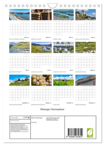 Produktbild: Rheingau Terminplaner (Wandkalender 2027 DIN A4 hoch), CALVENDO Monatskalender