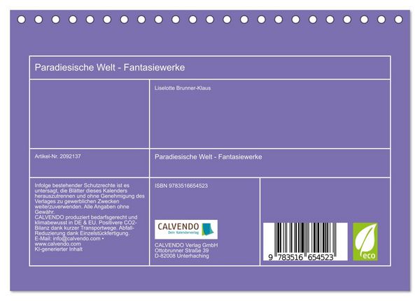 Produktbild: Paradiesische Welt - Fantasiewerke (Tischkalender 2026 DIN A5 quer), CALVENDO Monatskalender
