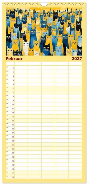 Produktbild: Familienplaner 2027 - Schnurrendes Katzenget&uuml;mmel mit 5 Spalten (Wandkalender, 21 x 45 cm) CALVENDO