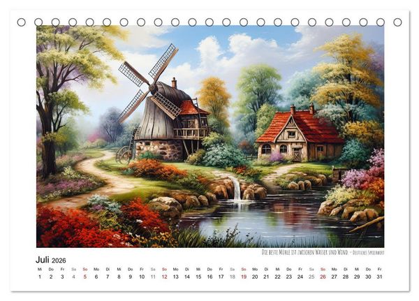 Produktbild: Windm&uuml;hlenzauber (Tischkalender 2026 DIN A5 quer), CALVENDO Monatskalender