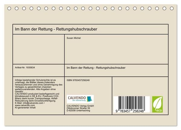 Produktbild: Im Bann der Rettung - Rettungshubschrauber (Tischkalender 2026 DIN A5 quer), CALVENDO Monatskalender