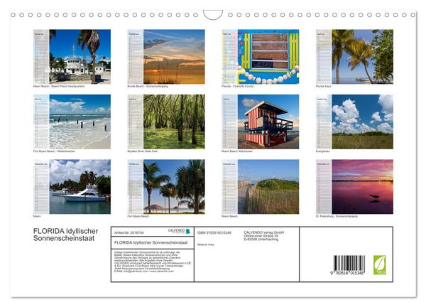 Produktbild: FLORIDA Idyllischer Sonnenscheinstaat (Wandkalender 2026 DIN A3 quer), CALVENDO Monatskalender